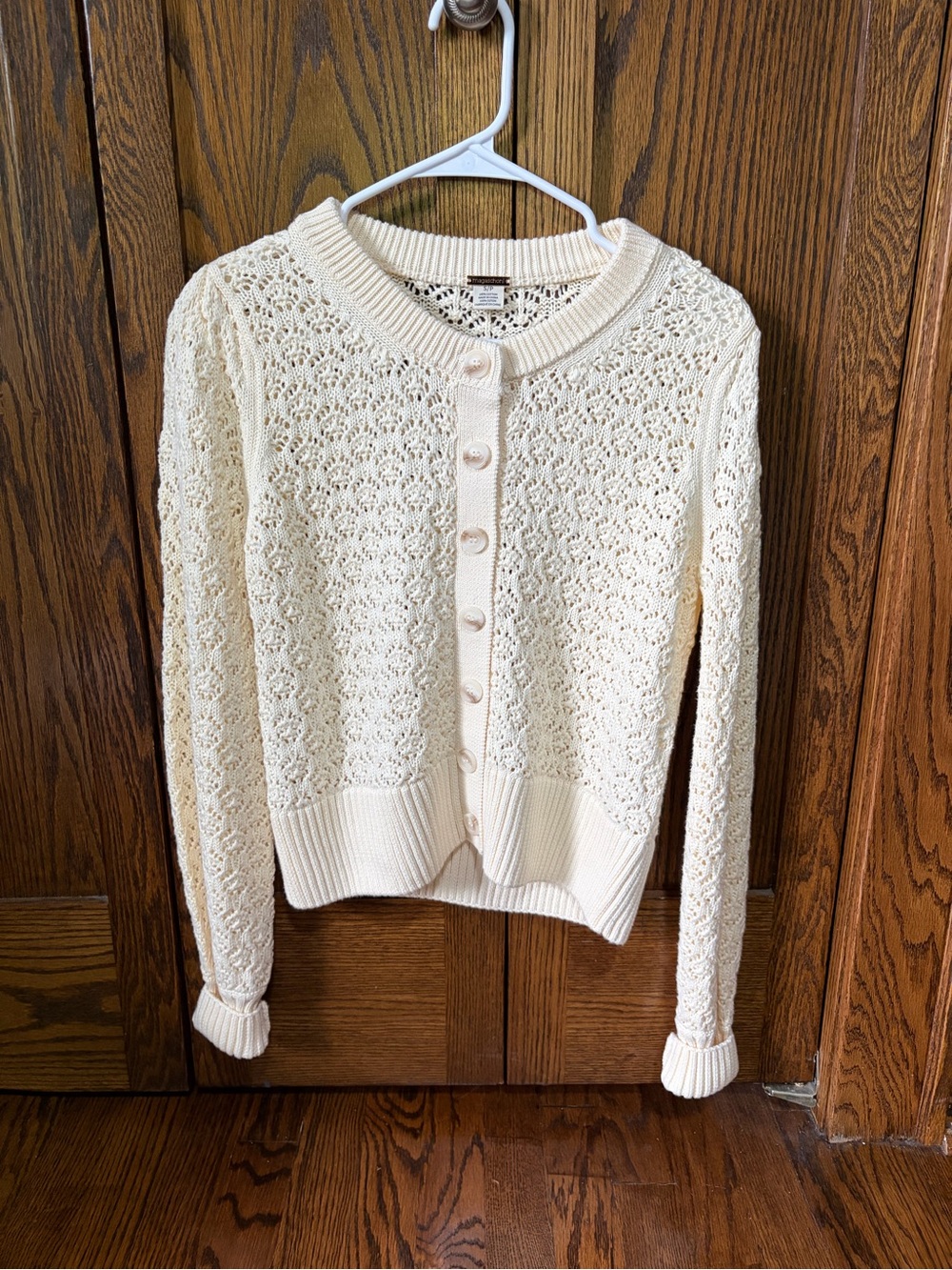 Magaschoni Cream Openwork Crochet Button-Front Cardigan